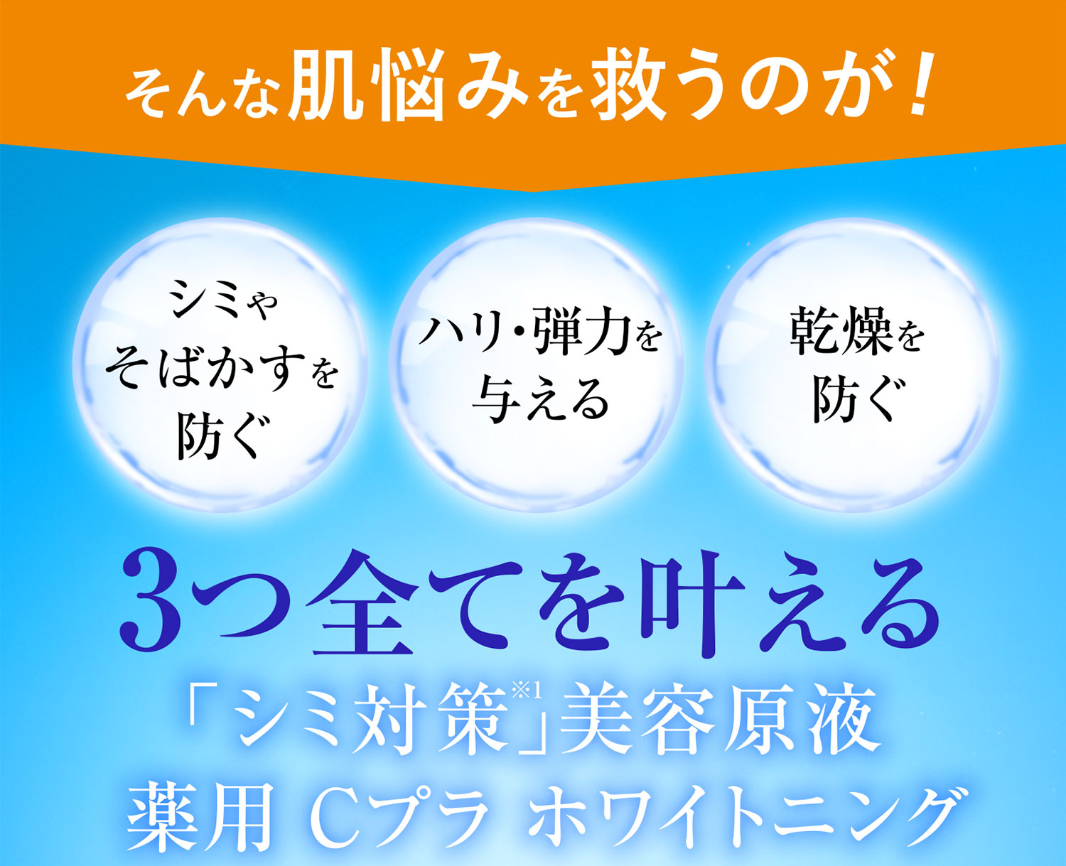 「そんな肌悩みを救うのが 3つ全てを叶える「シミ対策」美容原液 薬用Cプラホワイトニング